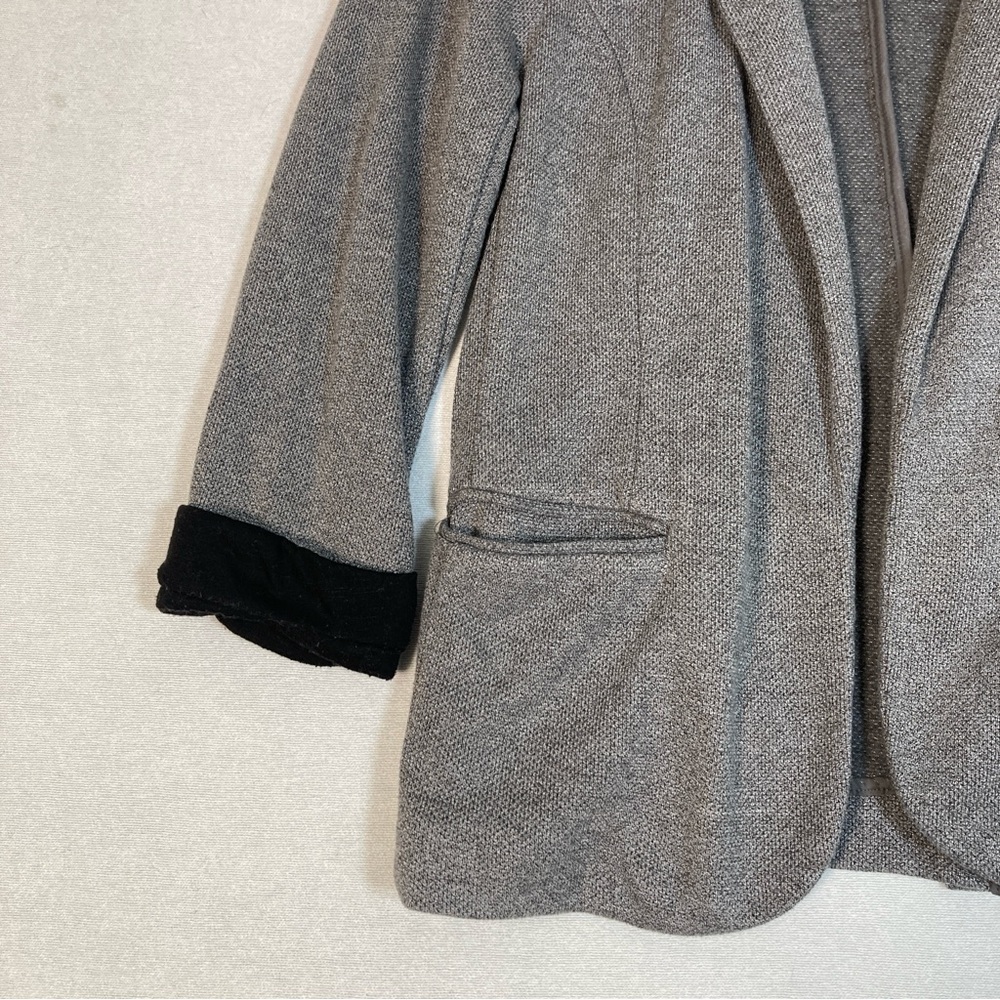 Skies Are Blue Asa Knit Blazer Gray Charcoal Open Front 3/4 Sleeves Cuffs Small - Picture 4 of 16